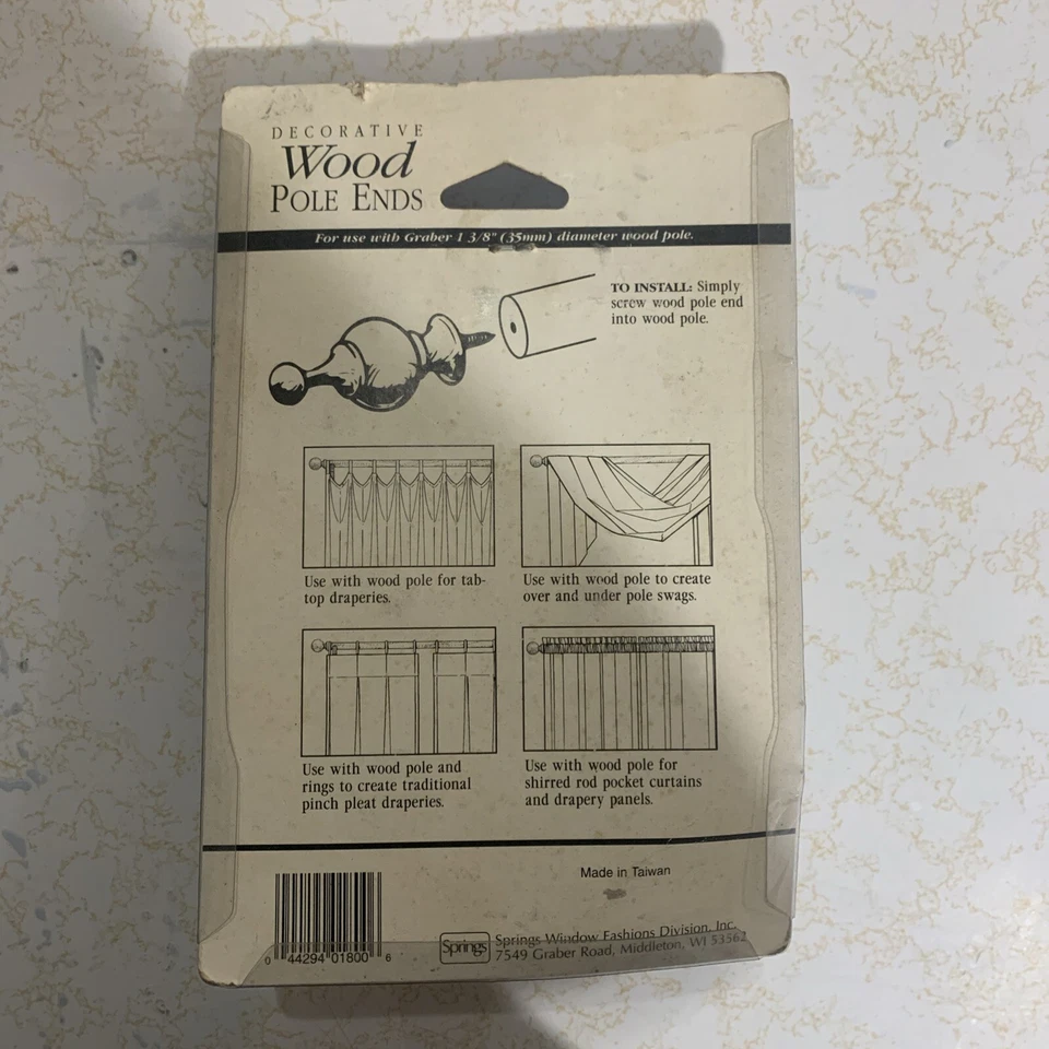 Extremos de poste de madera para cortinas Graber - Acabado natural 1-3/8" - Varilla de 35 mm Foto 2 de 4