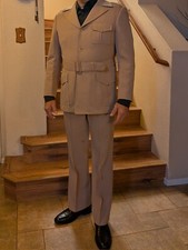 Vintage 70s 1970s Mens Tan Beige 2-Piece Polyester Disco Leisure Suit