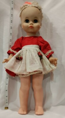 Vintage Egee 18'', Platinum Hair Blue Eyes. Dress, Apron, & Undies