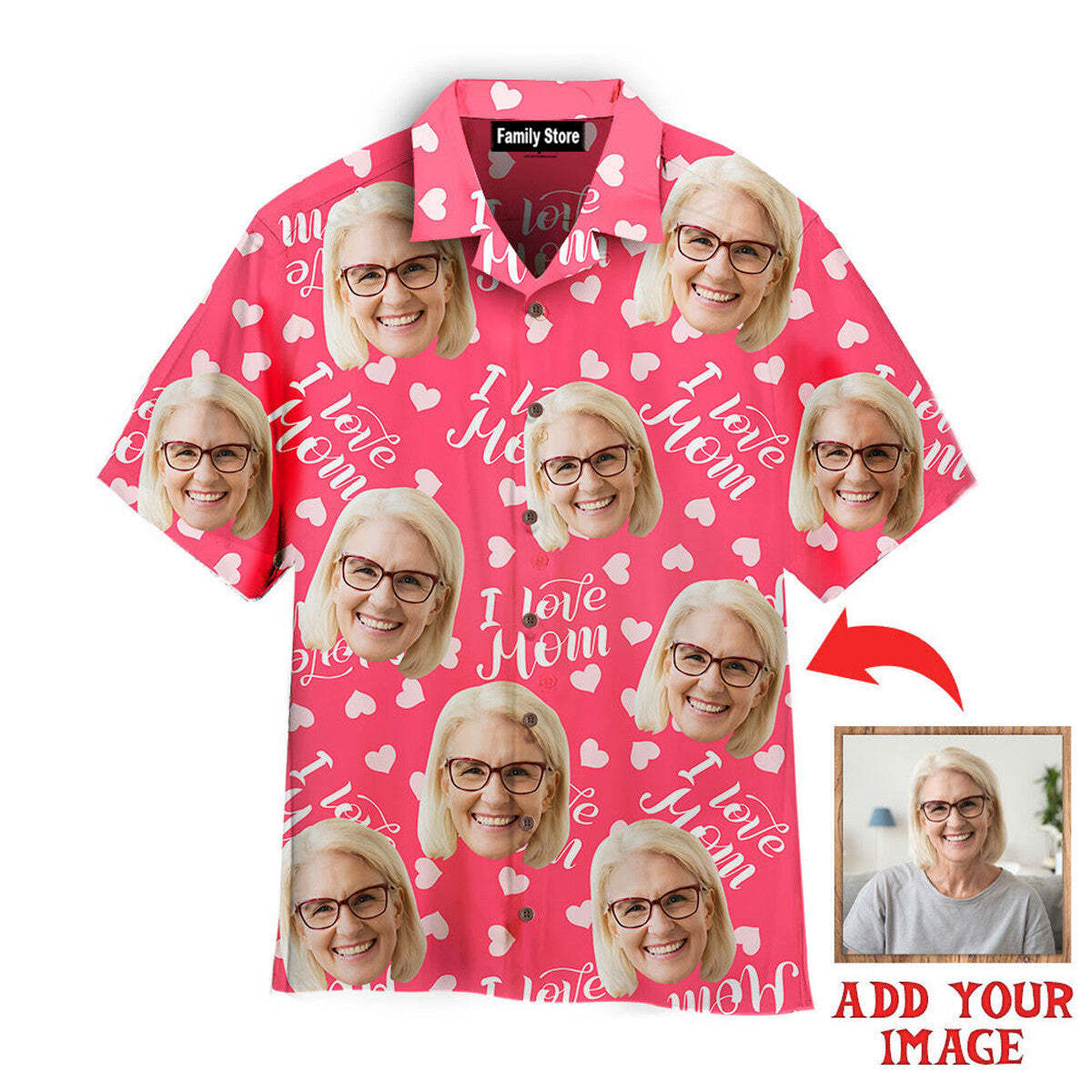 Custom Pink Hawaiian Shirt for Mom with Personalized Face Design