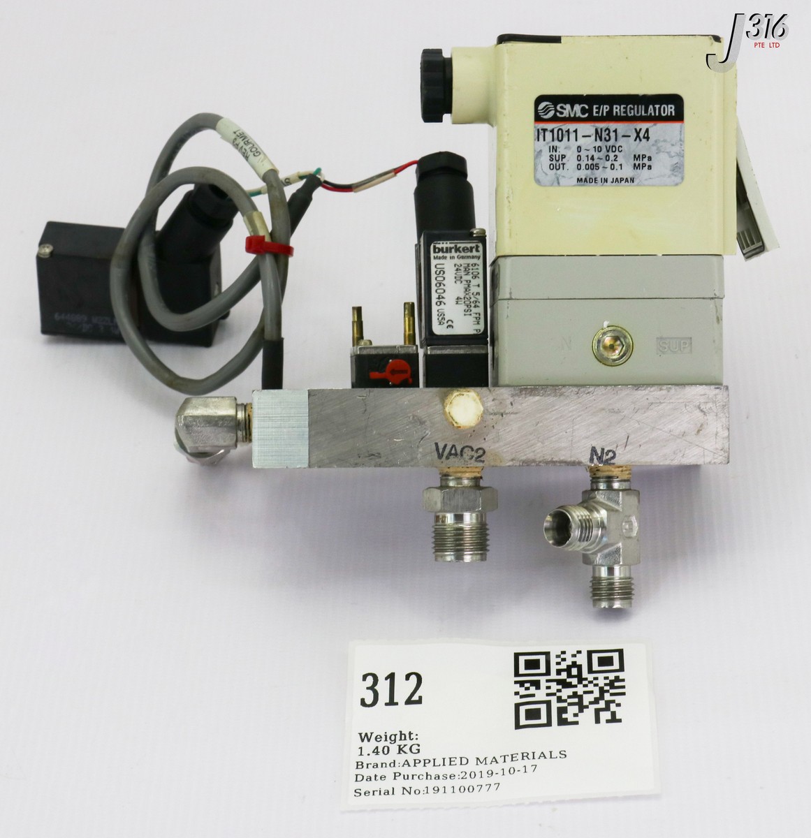 リクエスト 312 APPLIED MATERIALS HEAD PNEU (TITAN) E/P REG IT1011-N31-X4 0020