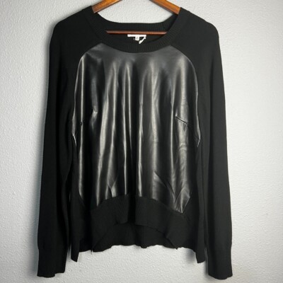 Another Love Moira Faux Leather Panel Sweater Pullover Knit Top Black Size S