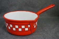 SAUCEPAN / POT - French Enamelware Red with White Checks Black Trim - 7 1/4"