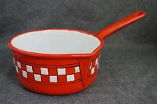 SAUCEPAN / POT - French Enamelware Red with White Checks Black Trim - 7 1/4"