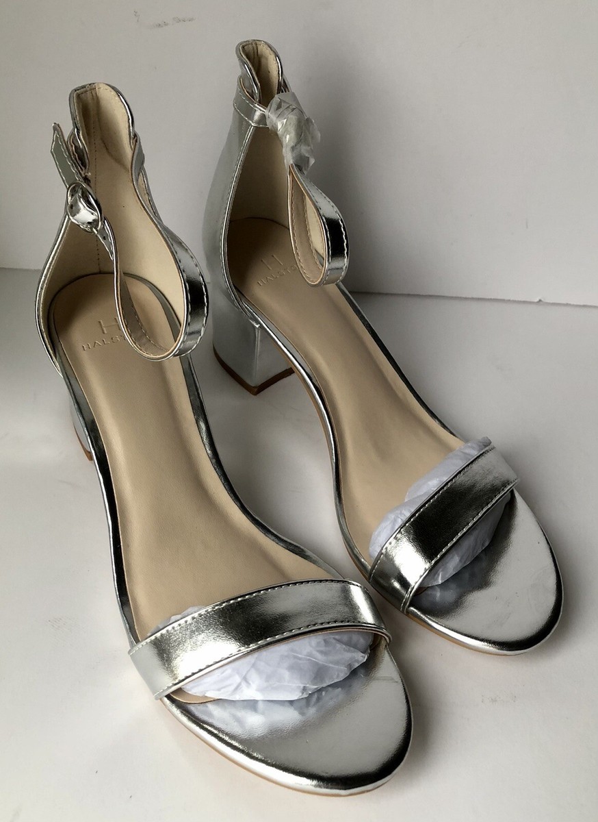 HALSTON HERITAGE Women's Practical Block Heel Dress Sandals SILVER