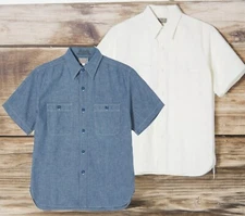 BUZZ RICKSON'S Lot No. BR35856 Chambray Work Shirts Short Sleeve MADE IN JAPAN