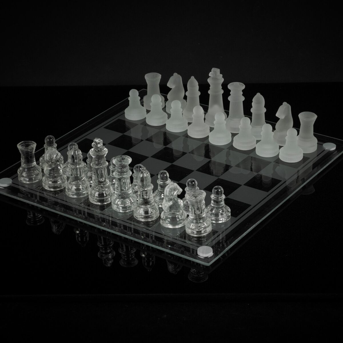 International Glass Chess Set 10 Inch Chess Board and 32 Clear Glass Pieces  Chess Game Gift for Kids Adults Beginners 