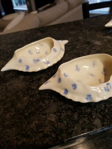 2 Vintage Meeresfrüchte Elfenbein Porzellan blau gesprenkelt Teufel Krabbe Schale Geschirr Saucen - Bild 2 von 6