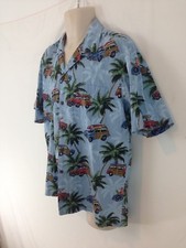 Pacific Legend Mens M Blue Woody Cars Authentic Hawaiian USA Made Cotton Shirt