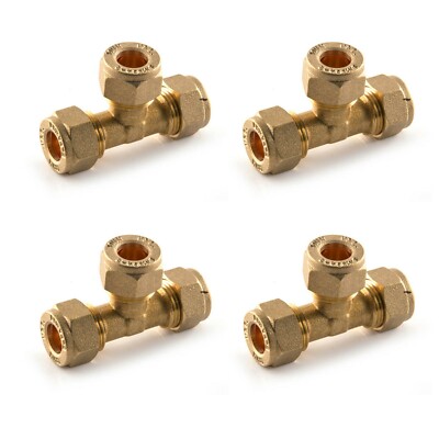 4 x 10 mm T STÜCK KLEMMVERSCHRAUBUNG VERBINDER T-STÜCK GAS KUPFER ROHRKUPPLUNG