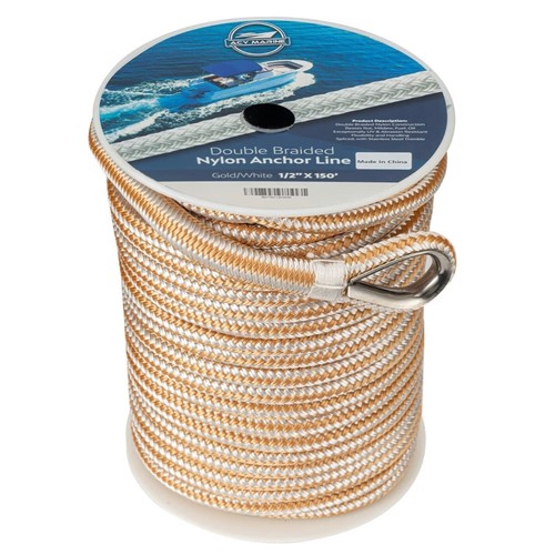 Mad Dog 3/8" X 100' Solid Braid Nylon Anchor Line With Metal Thimble - Black (Made In USA)