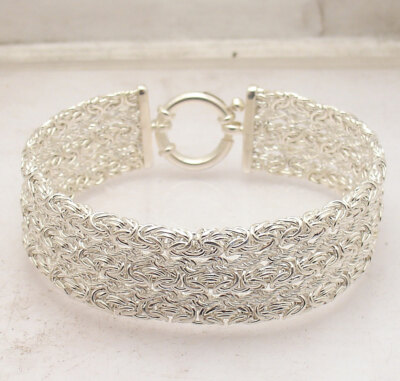 8'' Kühn Breit Dreifach Byzantiner & Seil Kette Armband Echt 925 Sterlingsilber 