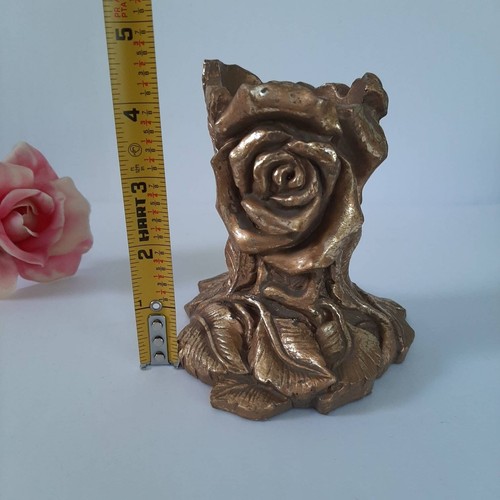 Vtg 90s Golden Rose Resin Candle Holder Figurine Maximalist Boho Whimsigoth - Picture 7 of 9