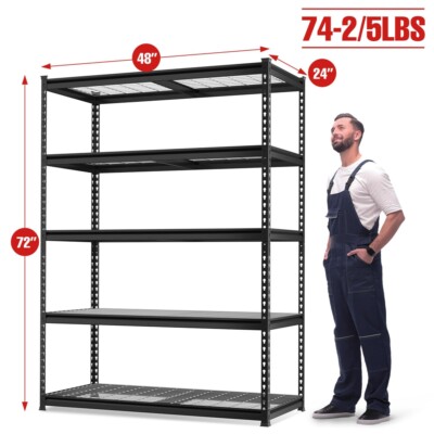 4000LBS Heavy Duty Shelving, 48 W x 24 D x 72 H, 5-Tier Adjustable Metal
