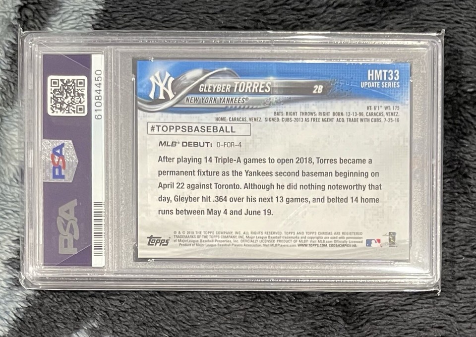 Yankees Rookie Card Gleyber Torres 2018 Topps Rookie Card PSA 10