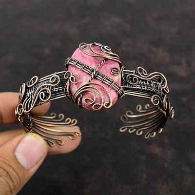 Gift For Women Jewelry Wire Wrapped Adjustable Cuff Copper Thulite Gemstone - Image 1 of 4