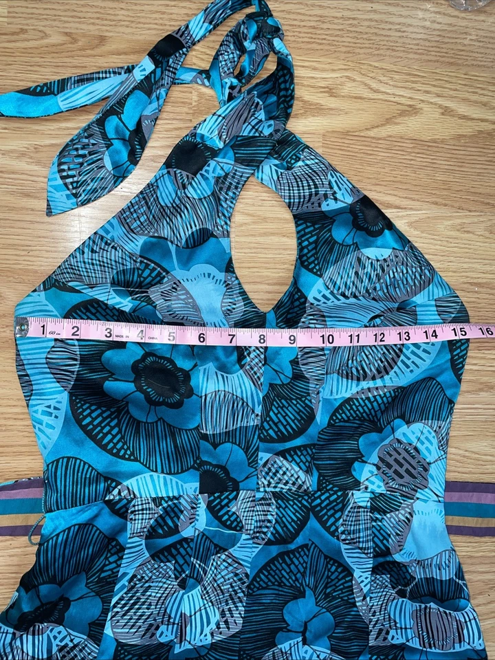 Vestido Etcetera Halter Mirilla Y2K Para Mujer Talla 0 - Diseño Flor Azul - Cinturón  Foto 4 de 4