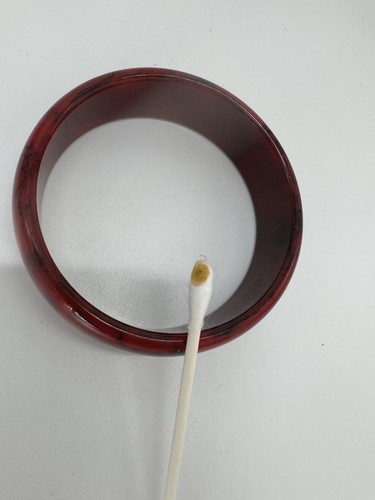 Tested Vintage Bakelite Red Marble Bangle Bracelet 2.5” Across X .75 Wide - Picture 5 of 7