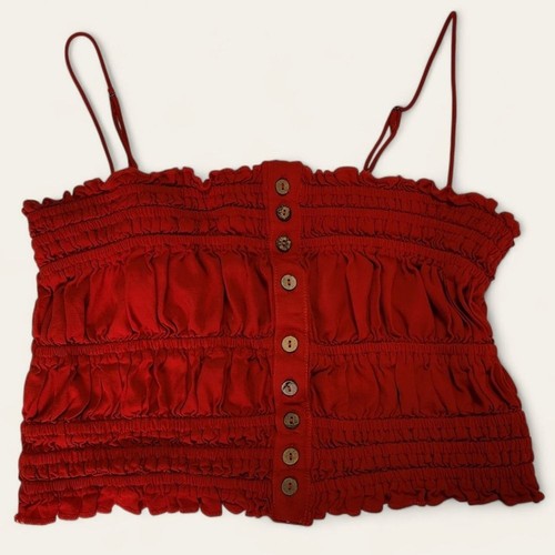 Chelsea & Violet Red Smocked Button Front Cami Crop Top Large Rayon Boho Strappy