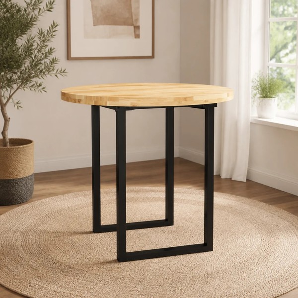 Tischplatte Rund 80 Cm Durchmesser Mit Massivholz Akazie Braun-image