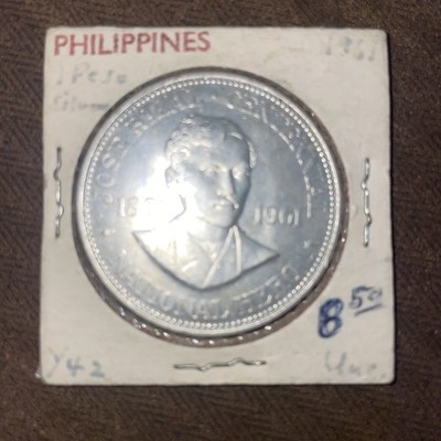 1961 Philippines Jose Rizal .900 Silver Commemorative BU Coin - 100,000 MINTED!