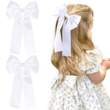2Pcs Hair Bows for Girls Hair Clip Silk Hair Bow Ribbon Hair Accessories for ...