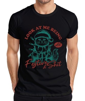 Look At Me Being All Festive And Shit Grumpy Cat Weihnachten Herren T-Shirt