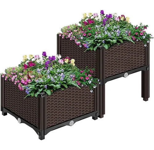 2x Elevated Rectangular Raised Garden Bed Flower Vegetable Grow Planter Care Box