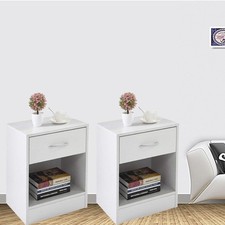 Set of 2 Bedroom Nightstand End Side Wood Bedside Table W/Drawer Storage Shelf