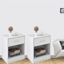 Set of 2 Bedroom Nightstand End Side Wood Bedside Table W/Drawer Storage Shelf