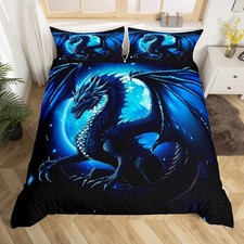 Dragon Duvet Cover Set Twin Size,Starry Sky Moon Night Bedding Set 2Pcs for B...
