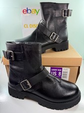 NEW STEVE MADDEN Women s Crusader Genuine Leather Inside Zip Lug Boots -FREESHIP