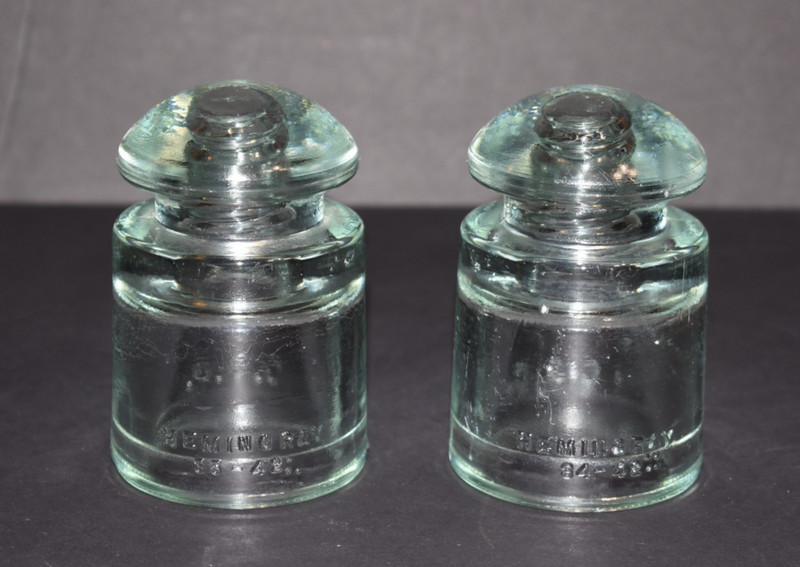 Glass Insulators HEMINGRAY Clear/Green Made In USA Vintage Glass Insulators
