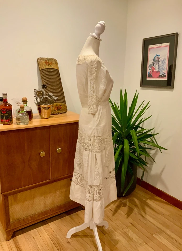 Antiguo vestido de té eduardiano 1905-1915 algodón y encaje | Battenberg, filete y ganchillo Foto 4 de 4