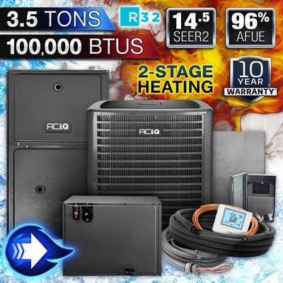 ACiQ 3.5 Ton 14.5 SEER2 AC & 96% 100K BTU 2 Stage Gas Furnace System, Horizontal