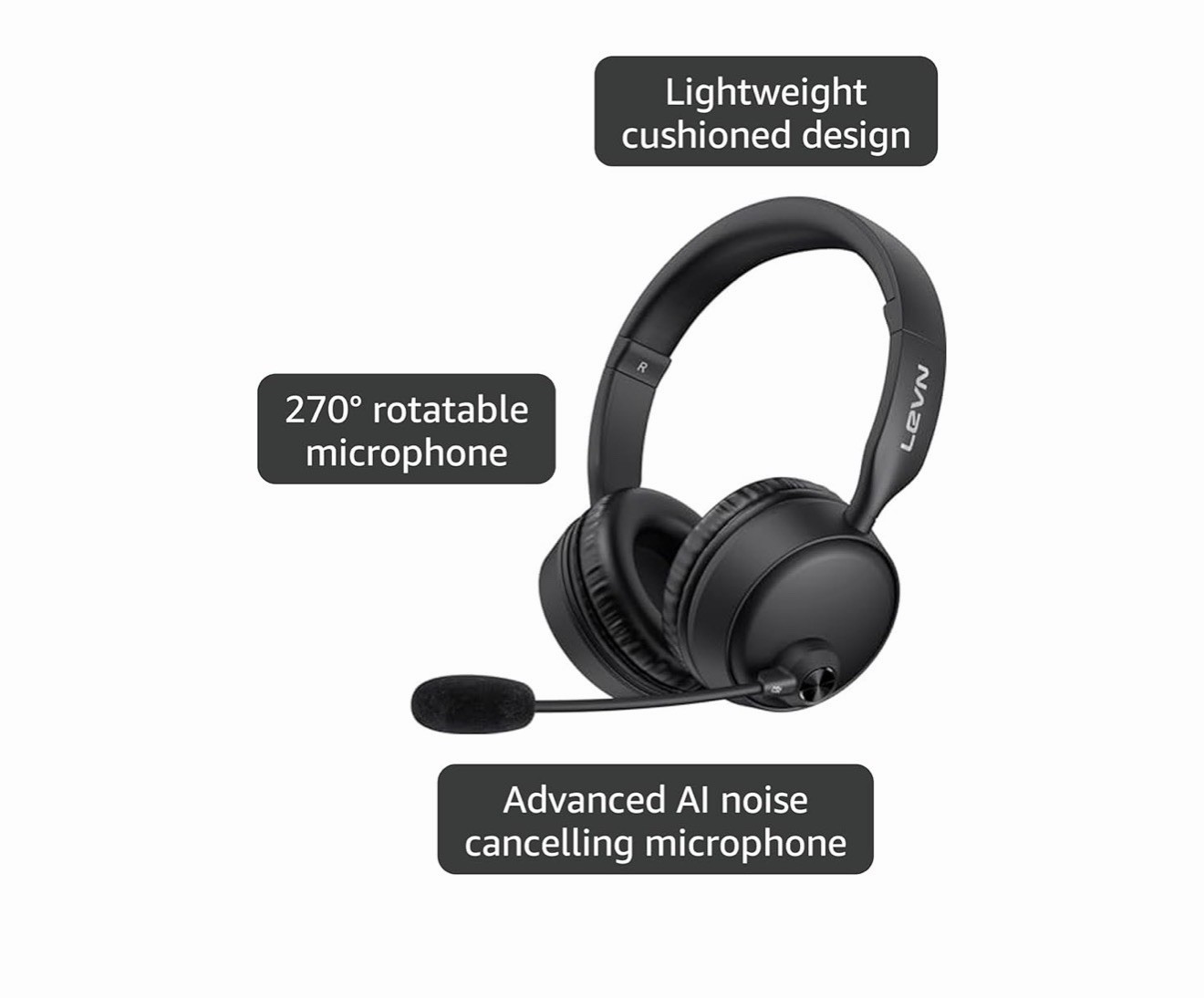 Bluetooth Headset with Microphone, 60 Hrs Working Time Dual Connection