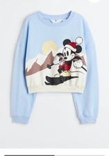 H M Disney Mickey Graphic Sweater girls 12 Blue Crew Neck Long Sleeve holiday