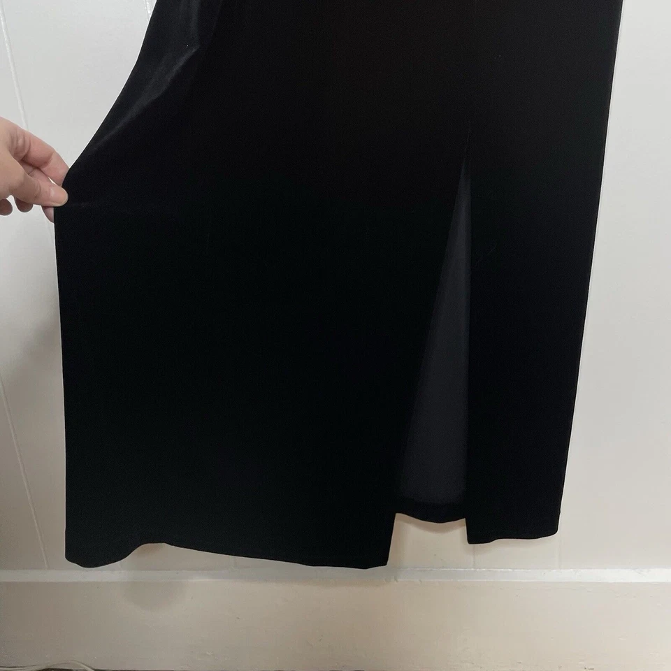 Maxi Vestido Vintage Terciopelo Negro Detalle Estrás Talla 14 Bruja Vamp Grunge Hendidura Foto 4 de 4