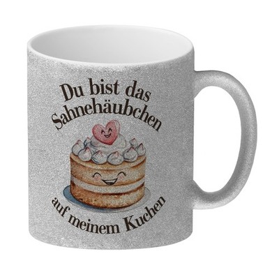 Du bist das Sahnehäubchen Glitzer-Kaffeebecher Kuchen mit Sahnehäubchen