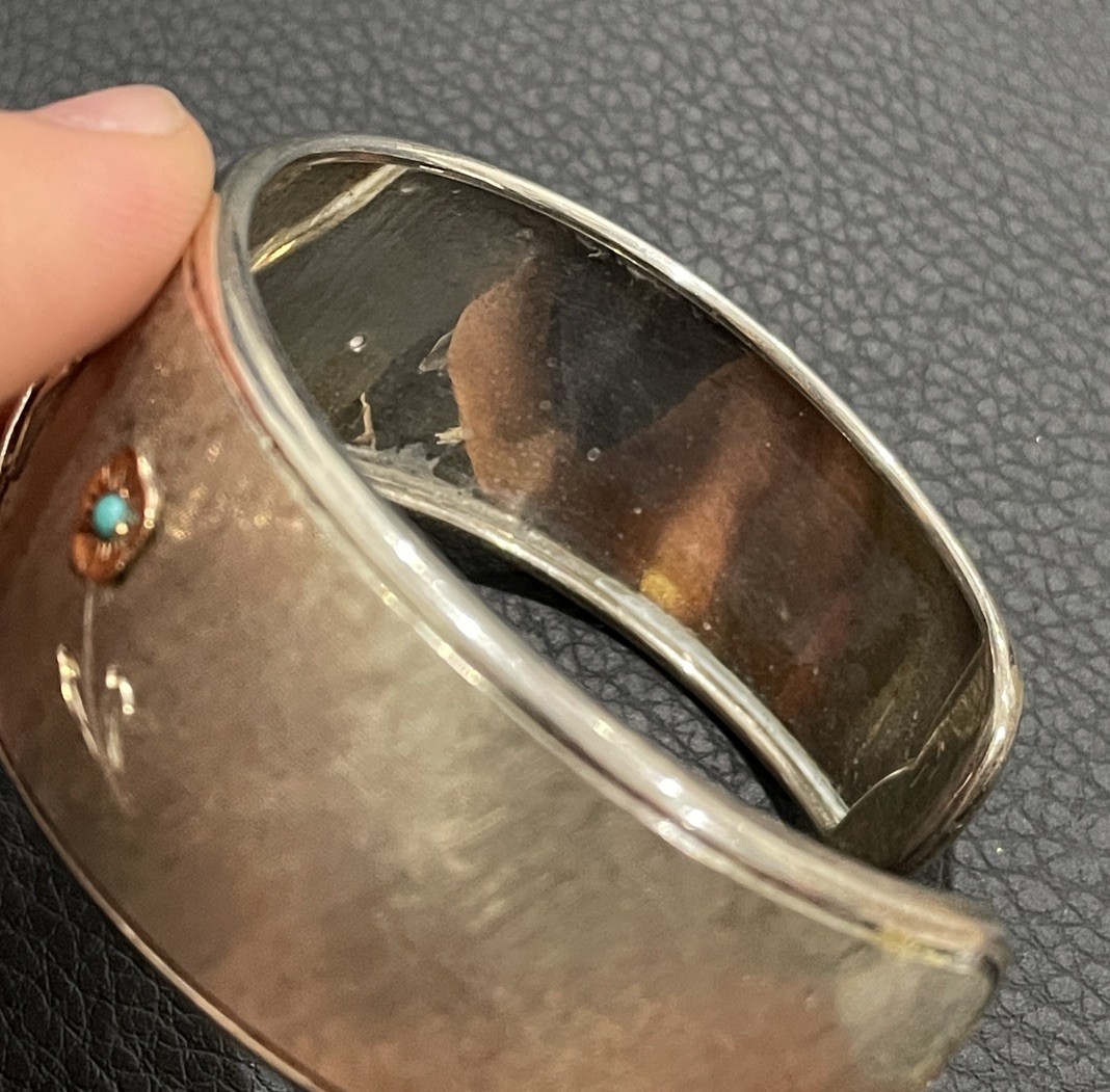 Cuff Bracelet Sterling Silver Solid 18K Gold Flow… - image 8