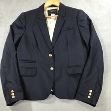 J. Crew Women's 12 Schoolboy Blazer Navy Blue Gold Wool Blend Preppy Classic