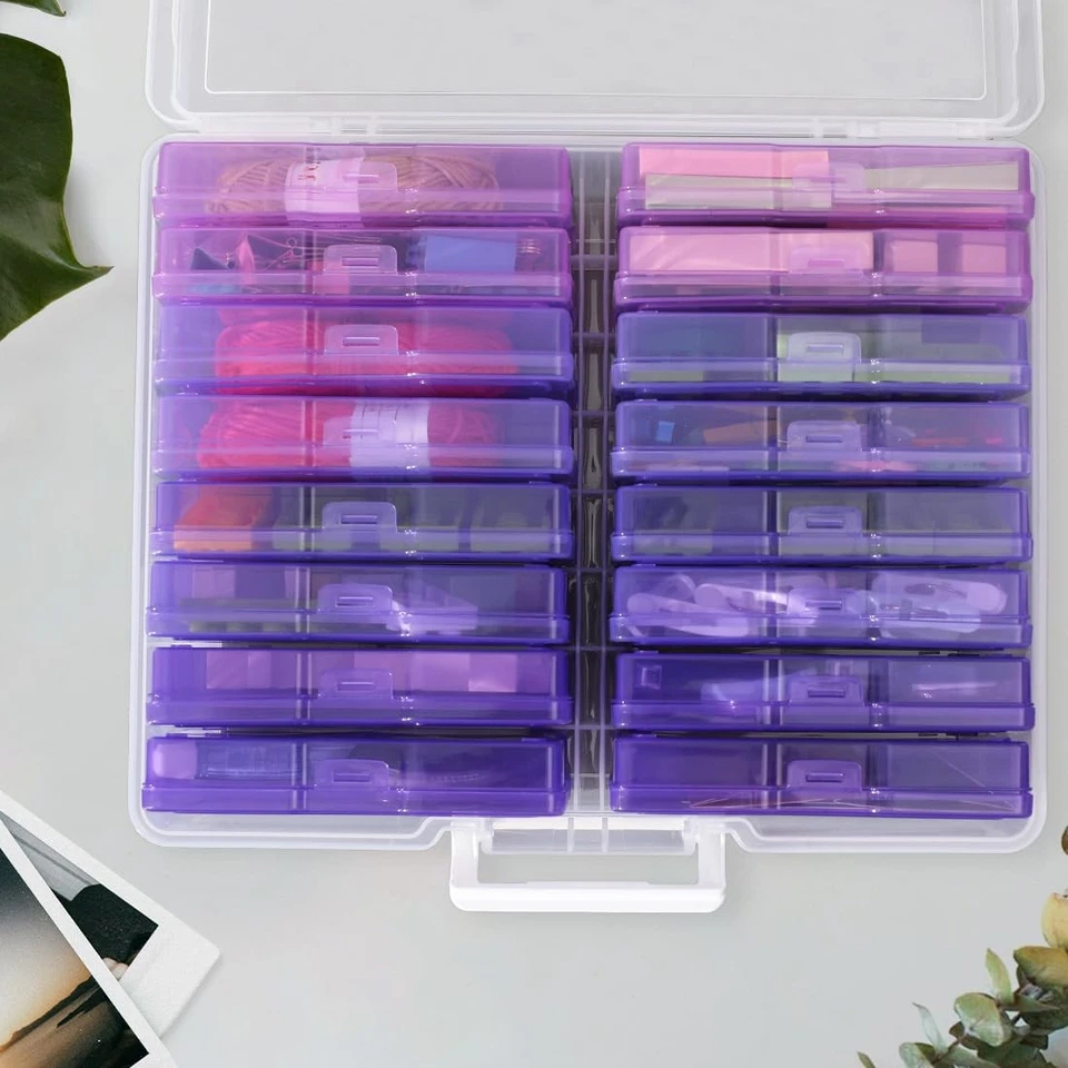 Estuche de almacenamiento de fotos de plástico de 4" x 6" con 16 contenedores de fotos interiores cajas saludo... Foto 4 de 4