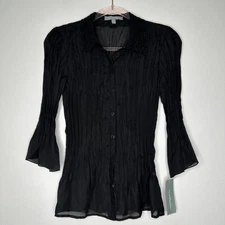 NWT NY Collection Button up Blouse Womens Sz S Black Lace Crochet Fairy Crinkled