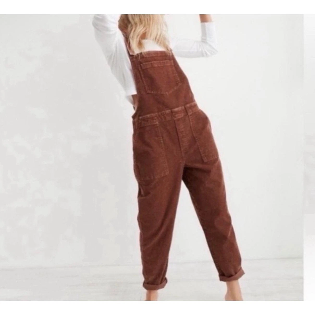 Aerie Corduroy Overalls Brown Straight Leg Adjustable Straps Small