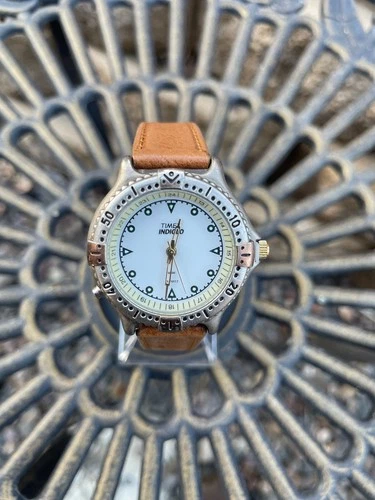 Vtg Timex Indiglo Watch Women 33mm Gold Silver Tone Leather New Battery 1993