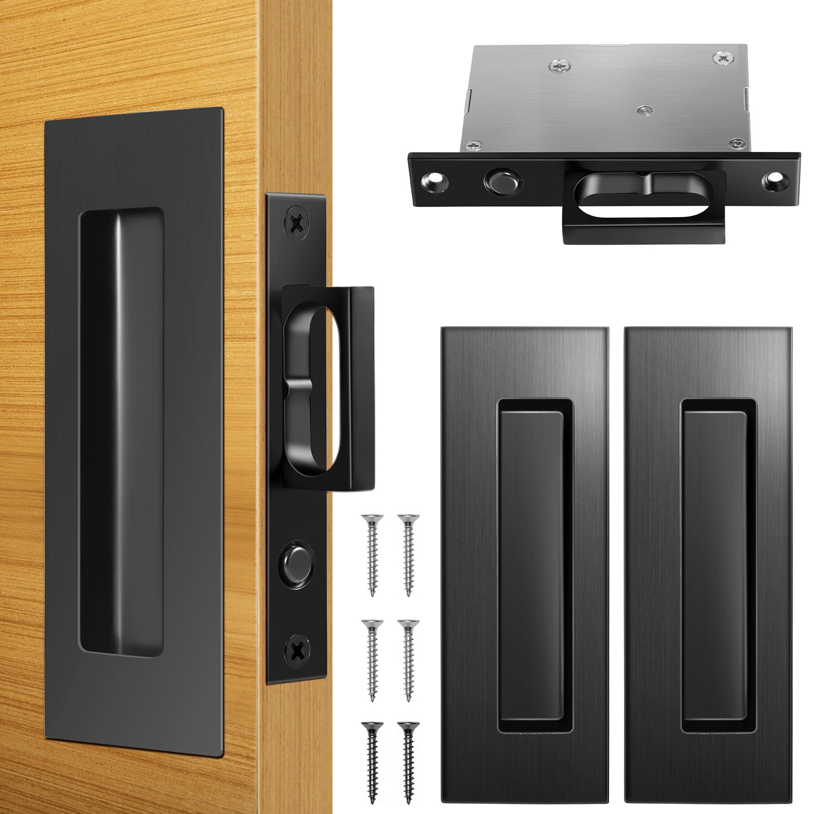Black Pocket Door Hardware Recessed Flush Finger Pull with Pop-Out Ring
