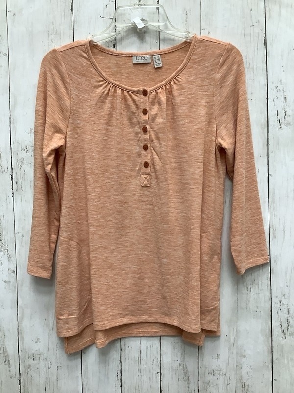 LOGO by Lori Goldstein 3/4 Sleeve Slub Knit Henley Top Apricot Peach Size XXS