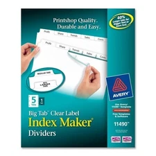 Avery Big Tab Clear Label Index Maker White Dividers 5 Tabs [1 Set] 11490