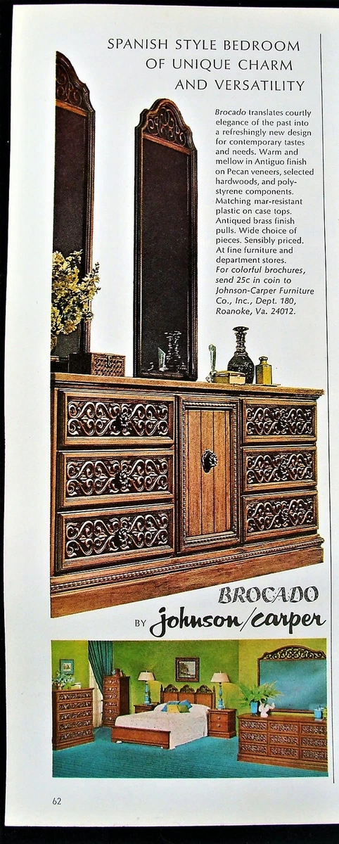 1968 MCM Brocado Johnson Carper Spanish Style Bedroom Furniture