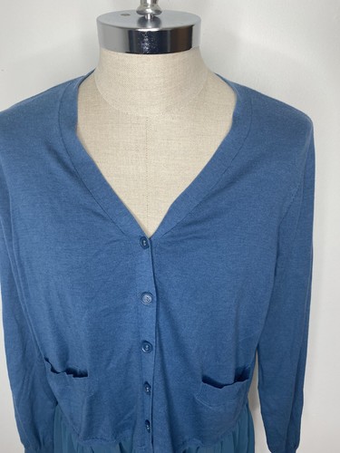 Logo Lori Goldstein Women's Cardigan Sweater Sz XL Blue Long Sheer Bottom Button - Picture 2 of 5